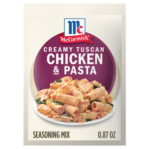 McCormick Creamy Tuscan Chicken &amp; Pasta seasoning mix packet.