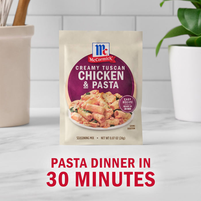 A McCormick Creamy Tuscan Chicken &amp; Pasta dinner kit promises a quick 30-minute meal.