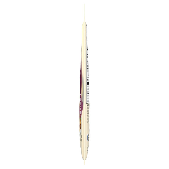 Side view of a single-serving packet of oatmeal.