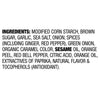 The image shows a list of ingredients including modified cornstarch, brown sugar, garlic, sea salt, onion, and spices.