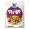 A packet of McCormick Orange Beef &amp; Noodle Stir Fry seasoning mix.
