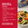 This image shows a recipe for McCormick Orange Beef &amp; Noodle Stir Fry, including a list of ingredients and a photo of the finished dish.