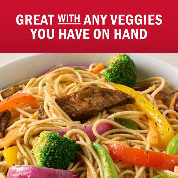 A delicious pasta dish with colorful vegetables, showcasing its versatility with any veggies on hand.