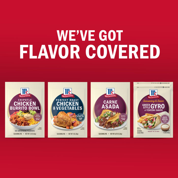 McCormick offers a variety of flavor mixes for chicken burrito bowls, chicken crumbles, large asada, and street taco recipes.