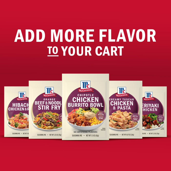 McCormick's meal kits are featured in an advertisement encouraging customers to add more flavor to their cart.