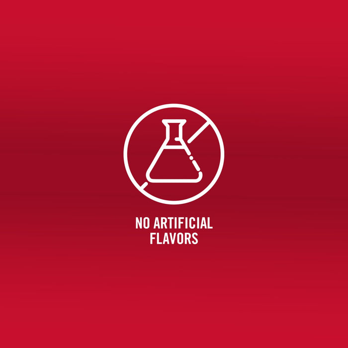 The illustration shows a flask with a line through it, indicating that the product contains no artificial flavors.