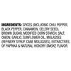 The image shows a list of ingredients including spices, brown sugar, modified corn starch, and natural hickory smoke flavor.
