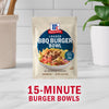 McCormick Loaded BBQ Burger Bowl seasoning packet is displayed, advertising a quick 15-minute meal.