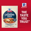 McCormick One Pot Lasagna Soup mix package is displayed next to the brand's logo and the slogan The Taste You Trust.