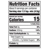 Nutrition facts label showing a serving size of 1.5 tsp mix (4.5g) contains 15 calories, 0g of total fat, 300mg of sodium, 3g of total carbohydrate, 1g of total sugars, less than 1g of added sugars, and 0g of protein.