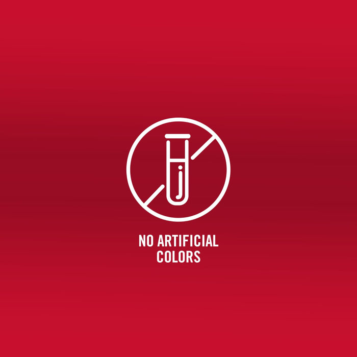 The illustration shows a test tube with a line through it, indicating no artificial colors.