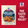 McCormick Smory Sweet Pork Chops &amp; Apples seasoning mix package is displayed next to the McCormick logo and the tagline The Taste You Trust.