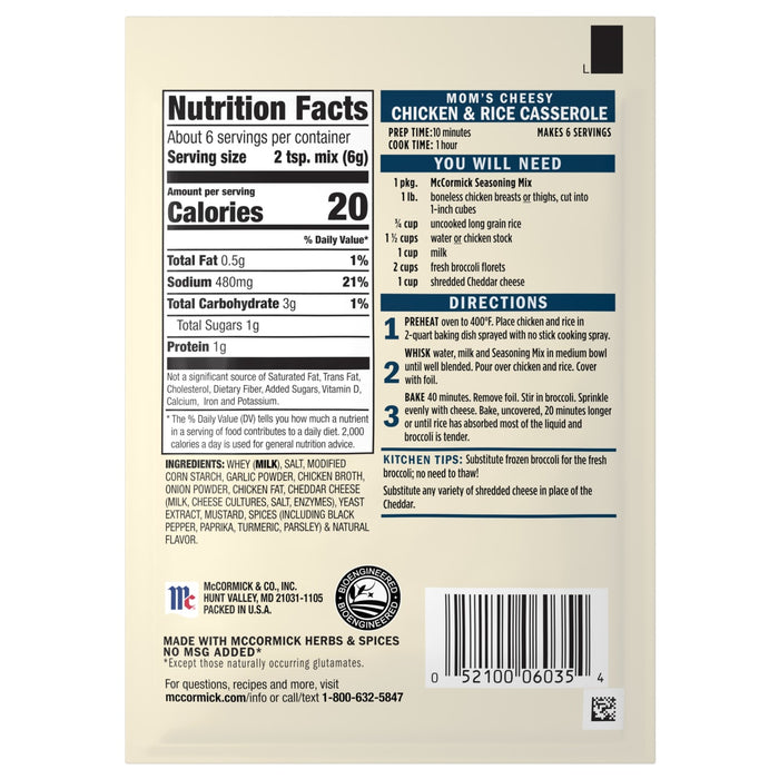 A packet of Knorr Vegetable Recipe Mix with nutrition facts and cooking instructions.