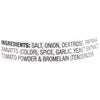The image shows the ingredient list for a product including salt onion dextrose paprika annatto spice garlic yeast extract tomato powder and bromelain.