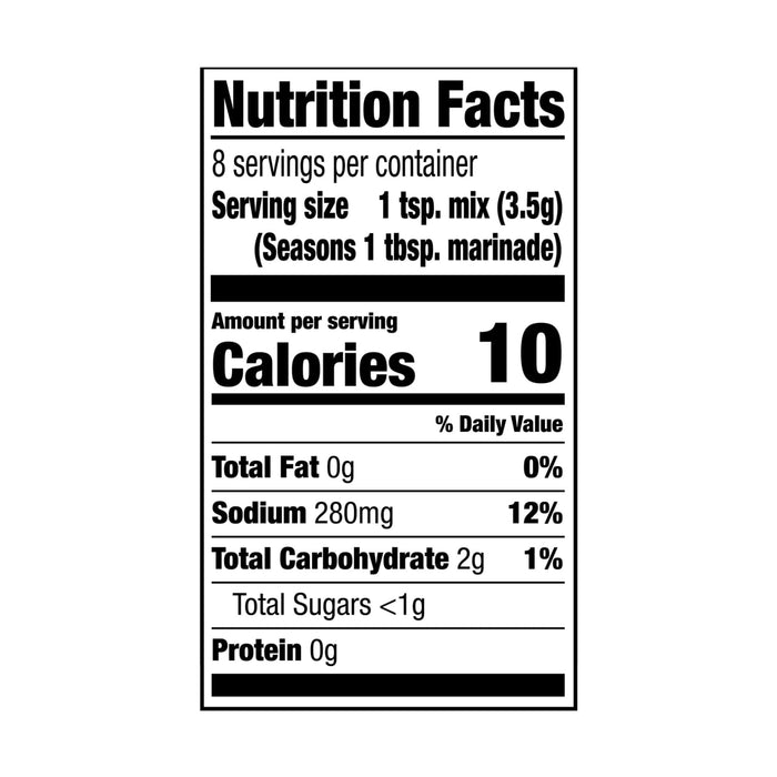 A nutrition facts label for Mccormick Grill Mates Buttermilk Dill Pickle Seasoning Mix 1.0 Oz showing 10 calories and 280 milligrams of sodium per serving.