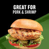 A grilled chicken sandwich topped with pickles and tomatoes illustrates that Mccormick Grill Mates Buttermilk Dill Pickle Seasoning Mix 1.0 Oz is also great for pork and shrimp.