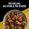 A plate of seasoned chicken wings cooked using Mccormick Grill Mates Tennessee Style Whiskey Honey Marinade Seasoning Mix 1.0 Oz with text stating it is for grilling air frying and pan searing.
