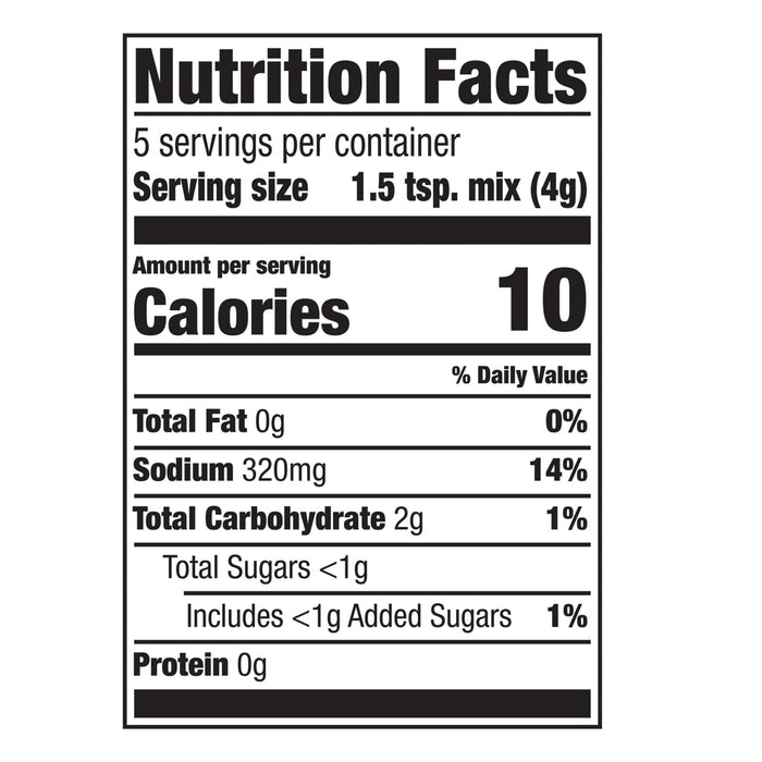 The nutrition facts label for the Mccormick Marry Me Chicken Seasoning Mix, 0.75 Oz, shows that one serving contains 10 calories.