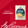 A promotional image features a packet of Mccormick Marry Me Chicken Seasoning Mix, 0.75 Oz, against a red background with text highlighting that it makes 5 servings.