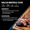 A recipe card for Grilled Montreal Steak featuring McCormick Grill Mates Montreal Steak Seasoning.