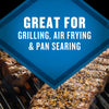 The image promotes the product's versatility, highlighting that it is great for grilling, air frying, and pan searing.