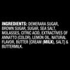 The ingredients list for the Mccormick, 3.43 Oz product is displayed in bold white text on a black background, including demerara sugar, brown sugar, and sea salt.