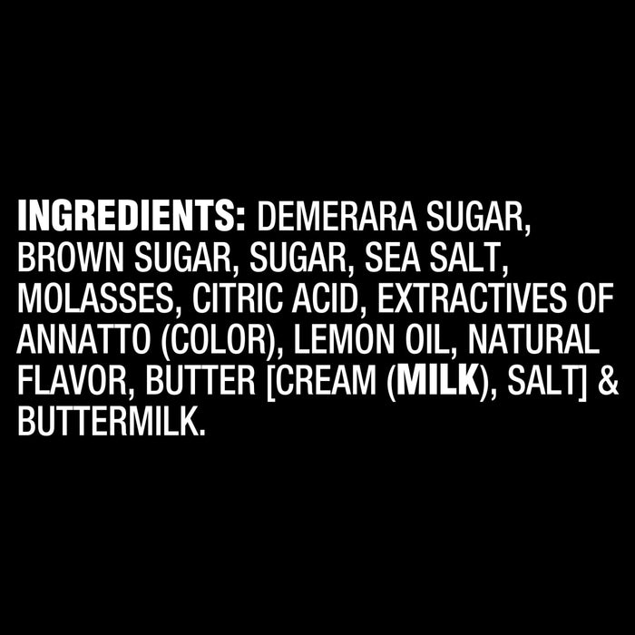 The ingredients list for the Mccormick, 3.43 Oz product is displayed in bold white text on a black background, including demerara sugar, brown sugar, and sea salt.