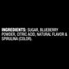 The ingredients list for the Mccormick, 3.36 Oz product, showing sugar, blueberry powder, citric acid, natural flavor, and spirulina for color.
