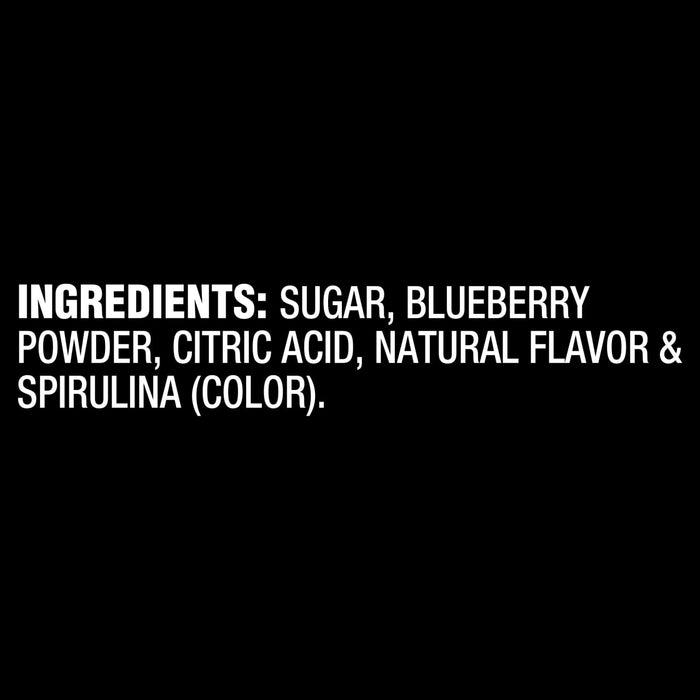 The ingredients list for the Mccormick, 3.36 Oz product, showing sugar, blueberry powder, citric acid, natural flavor, and spirulina for color.