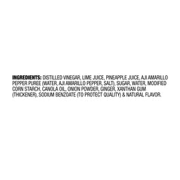 The image shows the ingredients list for a food product, detailing components like rice vinegar, lime juice, and pineapple juice.