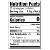 The image shows a nutrition facts label with 0 calories per serving and 59 servings per container.