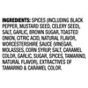 The image shows the ingredient list which includes spices, salt, garlic, brown sugar, toasted onion, citric acid, natural flavor, Worcestershire sauce, tamarind, and caramel color.