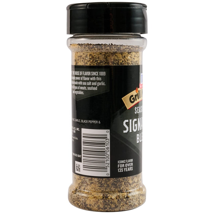 A clear plastic bottle of Mccormick Grill Mates, 6.53 Oz seasoning blend with a black label and cap is shown against a white background.