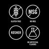 An infographic shows that the Grill Mates Signature Blend Seasoning, 6.53 Oz Bottle is gluten-free, has no MSG, is kosher, and contains no artificial flavors.