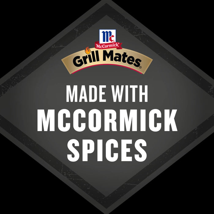 A graphic for the Grill Mates Signature Blend Seasoning, 6.53 Oz Bottle, featuring the McCormick and Grill Mates logos above the text Made with McCormick Spices to emphasize brand quality.