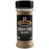 A clear plastic bottle of Mccormick Grill Mates Mc Gm Signature Blend Seas 6.53 Oz seasoning with a black label and cap, filled with a coarse blend of dark and light spices.