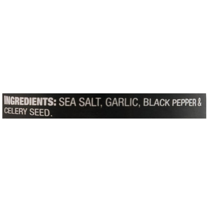 Ingredients list showing sea salt, garlic, black pepper, and celery seed.