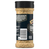 The back of a clear shaker bottle of Grill Mates Signature Blend Seasoning, 6.53 Oz Bottle, shows the seasoning mix inside and displays the ingredients list and barcode on the black label.