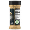 A side view of a clear shaker of Grill Mates Signature Blend Seasoning, 6.53 Oz Bottle, displays the nutrition facts and gluten-free certification on the label.