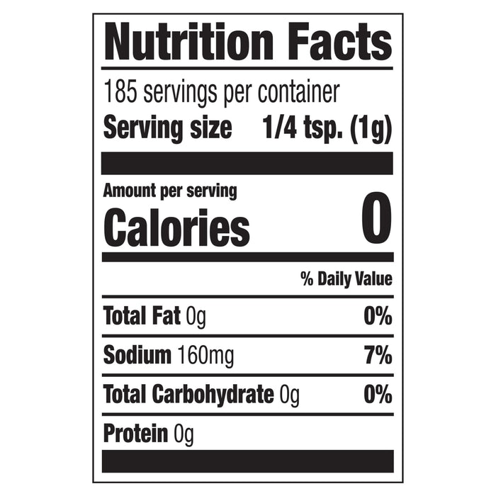 A nutrition facts infographic for Grill Mates Signature Blend Seasoning 6.53 Oz Bottle showing zero calories and 160 milligrams of sodium per serving.