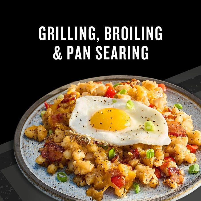 A delicious breakfast hash topped with a fried egg, bacon, and peppers serves as a recipe inspiration for the Grill Mates Signature Blend Seasoning, 6.53 Oz Bottle.