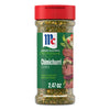 A clear plastic bottle of Mccormick Chimichurri Flavored Seasoning, 2.47 Oz, is displayed with its green label and signature red cap against a white background.