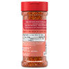 A clear bottle of Mccormick, 5.22 Oz spicy and savory blend of chili and garlic, showing the back of the label with the nutrition facts and ingredients.