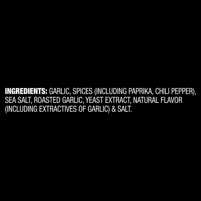 The ingredients panel for Mccormick, 5.22 Oz, lists garlic, spices (including paprika and chili pepper), sea salt, roasted garlic, yeast extract, natural flavor, and salt.