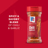 A bottle of Mccormick Chili Garlic Seasoning, 5.22 Oz, is shown against a red background with text that reads, Spicy &amp; Savory Blend of Chili &amp; Garlic.