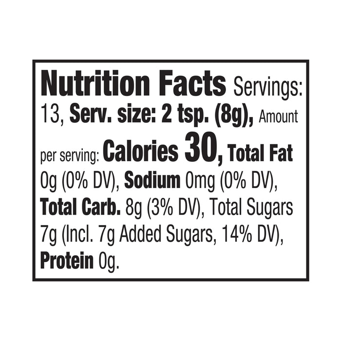The nutrition facts label for Mccormick Strawberry Finishing Sugar, 3.67 Oz, indicates that a 2 teaspoon serving contains 30 calories and 7 grams of added sugars.