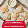 Several homemade vanilla cake pop tarts are arranged on a baking sheet, topped with white icing and a sprinkle of Mccormick Vanilla Cake Finishing Sugar, 3.49 Oz.