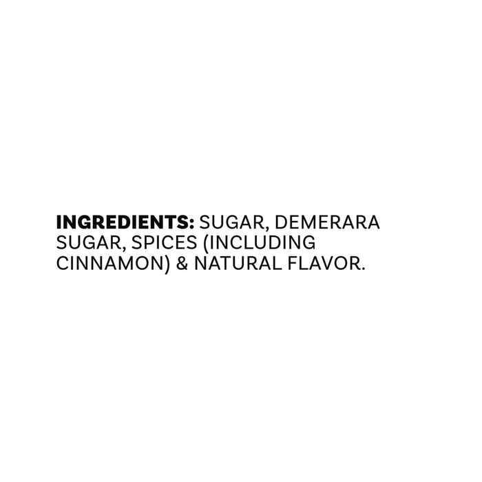 The ingredients list for Mccormick Cinnamon Roll Finishing Sugar, 3.81 Oz, shows it contains sugar, demerara sugar, spices including cinnamon, and natural flavor.