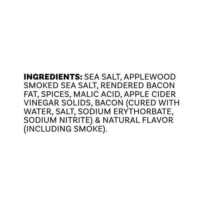 The ingredients list for Mccormick Applewood Smoked Salt And Bacon Finishing Salt, 3.32 Oz, includes sea salt, applewood smoked sea salt, and rendered bacon fat.