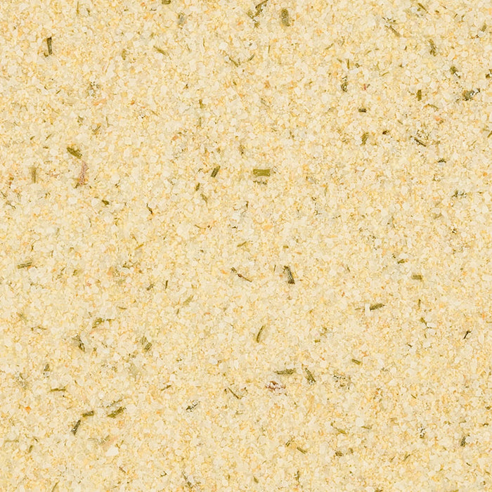 A close-up, top-down view shows the texture of Mccormick Ranch Finishing Salt, 4.03 Oz, a blend of salt crystals, granulated spices, and green herbs.